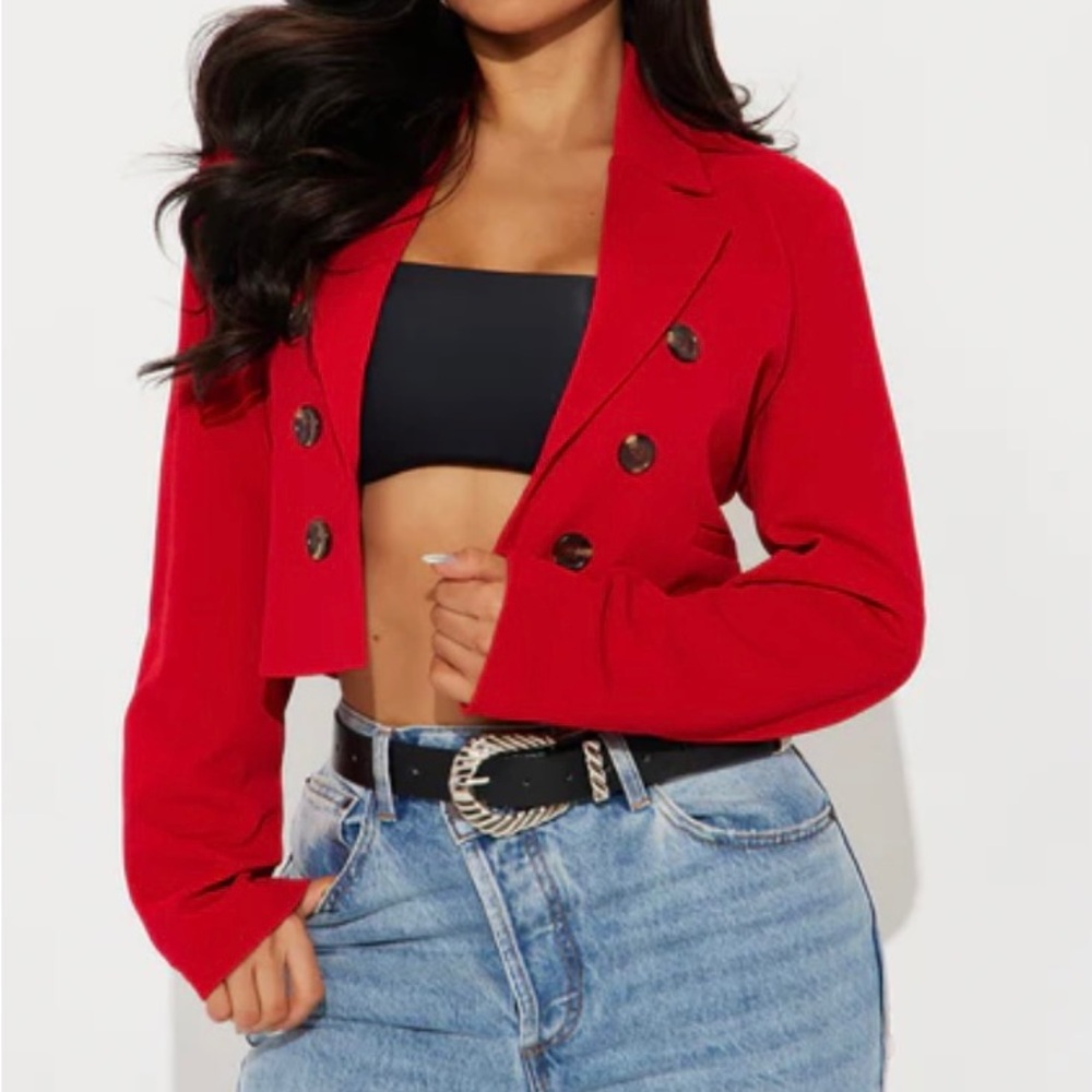 Red Double-Breasted Women's Jacket